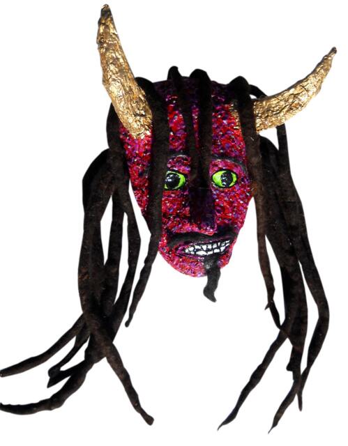 Red Devil Mask Wall Art Gold Horns, Dreadlocks By Anthony Saldivar - image 1