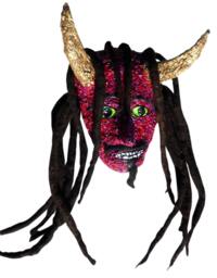 Red Devil Mask Wall Art Gold Horns, Dreadlocks By Anthony Saldivar - thumbnail 1