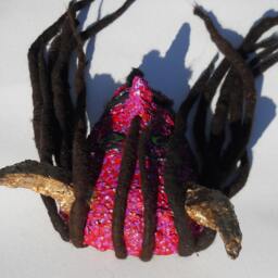 Red Devil Mask Wall Art Gold Horns, Dreadlocks By Anthony Saldivar - thumbnail 3