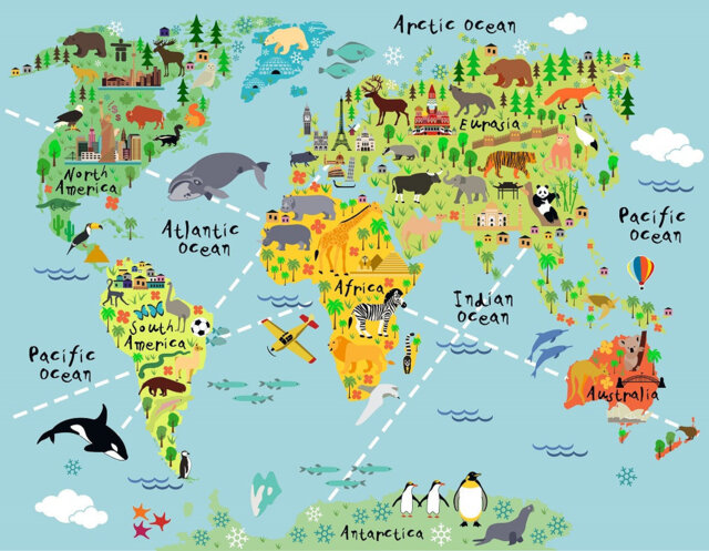 Huge Map Of The World Playroom Decal Wall Decals Kids Bedroom Boys W201 - image 1