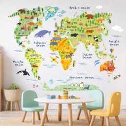 Huge Map Of The World Playroom Decal Wall Decals Kids Bedroom Boys W201 - thumbnail 3