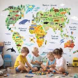 Huge Map Of The World Playroom Decal Wall Decals Kids Bedroom Boys W201 - thumbnail 2