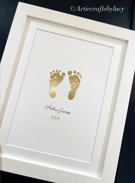 Baby Hand Footprint Art - Real Foil New Gift Child Christening Personalised Born Keepsake Nursery Loss - image 1