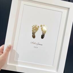 Baby Hand Footprint Art - Real Foil New Gift Child Christening Personalised Born Keepsake Nursery Loss - thumbnail 2