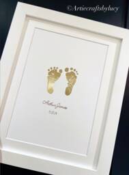 Baby Hand Footprint Art - Real Foil New Gift Child Christening Personalised Born Keepsake Nursery Loss - thumbnail 1
