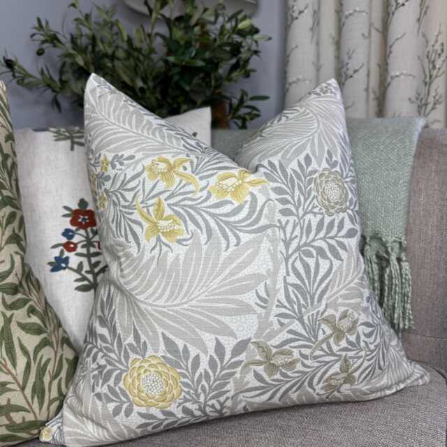 Handmade William Morris Floral Pillow Cover Beige Grey Yellow Design - image 1