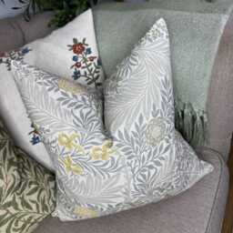 Handmade William Morris Floral Pillow Cover Beige Grey Yellow Design - thumbnail 4