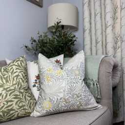 Handmade William Morris Floral Pillow Cover Beige Grey Yellow Design - thumbnail 2