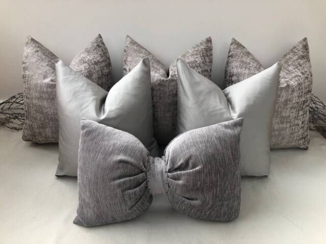 A Set Of 6 Grey Greige Silver Cushions Pillows Covers For Bed, Sofa & Chairs - The Couture Cushion No. 64