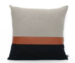 Dark Grey, Brown Faux Leather & Black Colorblock Pillow Cover - All Sizes, Home Gifts For You - thumbnail 1
