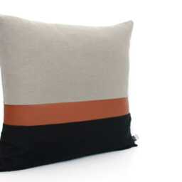 Dark Grey, Brown Faux Leather & Black Colorblock Pillow Cover - All Sizes, Home Gifts For You - thumbnail 3