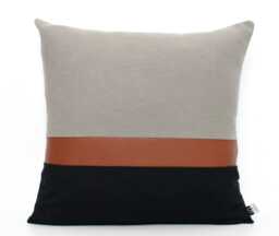Dark Grey, Brown Faux Leather & Black Colorblock Pillow Cover - All Sizes, Home Gifts For You - thumbnail 1