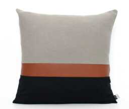 Dark Grey, Brown Faux Leather & Black Colorblock Pillow Cover - All Sizes, Home Gifts For You