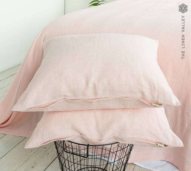Quartz Rose Linen Pillow Sham With Zipper - Pink Pillow - White Decorative Heavier Weight - image 1