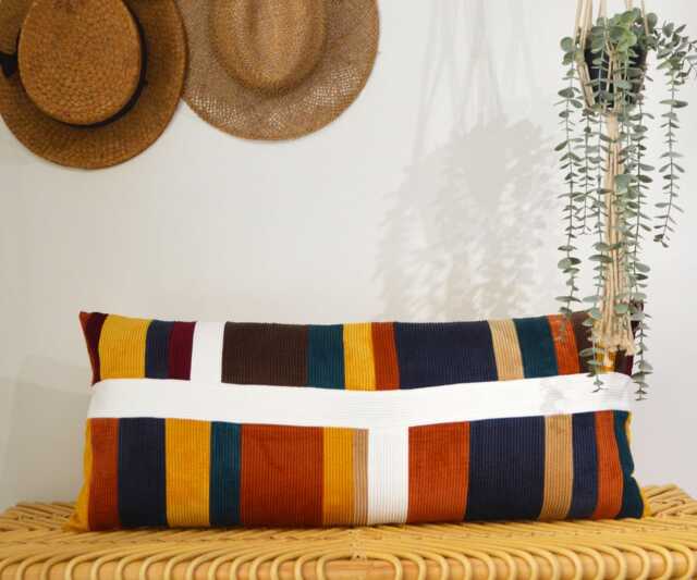Cushion Cover 35x80cm - Handmade in France Corduroy Patchwork - image 1
