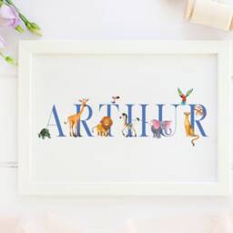 Animal Name Print, New Baby Gift, Safari Animals Themed Nursery, Personalised Print For Girl, Keepsake Gift - thumbnail 3