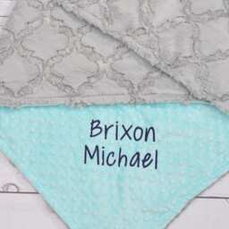 Personalized Baby Girl Blanket-Personalized Mint & Gray Crib Blanket-Mint Baby Blanket-Gray Minky Blanket - thumbnail 3