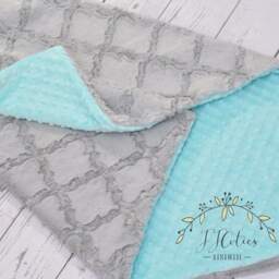 Personalized Baby Girl Blanket-Personalized Mint & Gray Crib Blanket-Mint Baby Blanket-Gray Minky Blanket - thumbnail 2