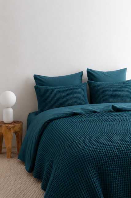 Teal Waffle 100% Cotton Duvet Cover Set - image 1