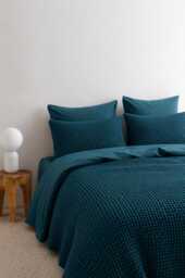 Teal Waffle 100% Cotton Duvet Cover Set