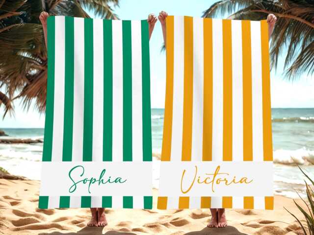 Groovy Striped Custom Beach Towel Pool Party Towels Bridesmaid Family Vacation Gift Best Friend Swimming Club/Beach Trip - image 1