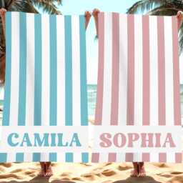 Groovy Striped Custom Beach Towel Pool Party Towels Bridesmaid Family Vacation Gift Best Friend Swimming Club/Beach Trip - thumbnail 2