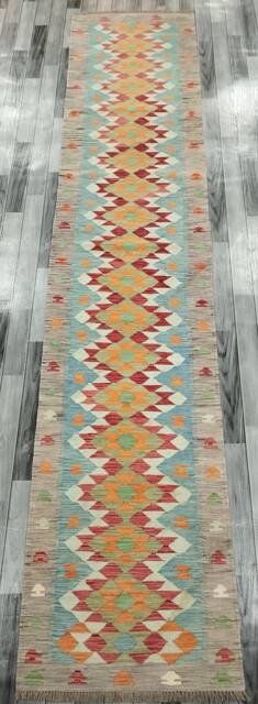 Large Runner Rug, Handmade Artisan Afghan Turkish Aztec Navajo Wool Kilim Rug 385x80 cm - image 1
