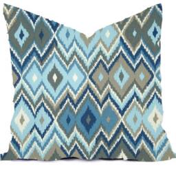 Outdoor Pillows Or Indoor Pillow Custom Cover - Shades Of Blue, Royal Grey Gray White Ikat Lattice Modern All Sizes - thumbnail 3