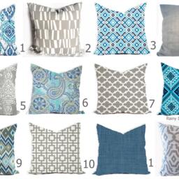 Outdoor Pillows Or Indoor Pillow Custom Cover - Shades Of Blue, Royal Grey Gray White Ikat Lattice Modern All Sizes - thumbnail 2