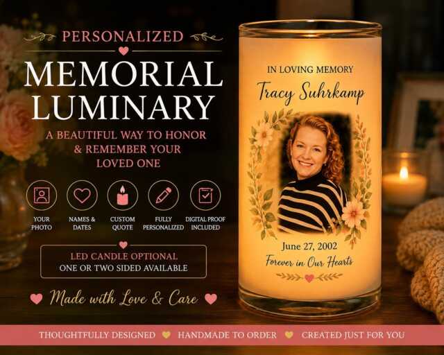 Personalized Memorial Luminary - Custom Photo, Name, Dates Sympathy Remembrance Gift - image 1