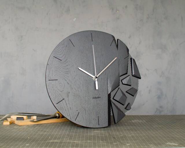 Shattered Oak Wood Wall Clock Modern Art Timepiece - 12 Inch - image 1