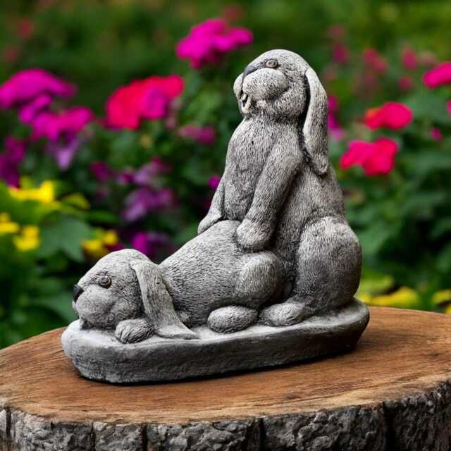 Concrete Cheerful Bunny Statue Stone Rabbits Figurine Cute Garden Sculpture Outdoor Cement Hare Decor Yard Ornament Animal Lover Gift - image 1