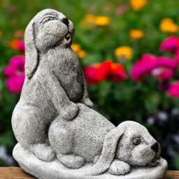 Concrete Cheerful Bunny Statue Stone Rabbits Figurine Cute Garden Sculpture Outdoor Cement Hare Decor Yard Ornament Animal Lover Gift - thumbnail 3