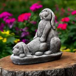 Concrete Cheerful Bunny Statue Stone Rabbits Figurine Cute Garden Sculpture Outdoor Cement Hare Decor Yard Ornament Animal Lover Gift - thumbnail 1
