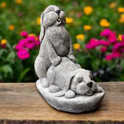 Concrete Cheerful Bunny Statue Stone Rabbits Figurine Cute Garden Sculpture Outdoor Cement Hare Decor Yard Ornament Animal Lover Gift - thumbnail 2
