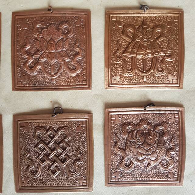 Copper Ashtamangala Wall Hanging. Eight Auspicious Buddhist Symbols Tibetan Handmade - Small - image 1