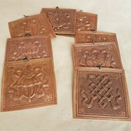 Copper Ashtamangala Wall Hanging. Eight Auspicious Buddhist Symbols Tibetan Handmade - Small - thumbnail 4