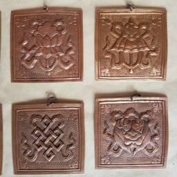 Copper Ashtamangala Wall Hanging. Eight Auspicious Buddhist Symbols Tibetan Handmade - Small