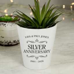 Personalised Silver Wedding Anniversary Plant Pot - With Any Names & Date 25Th Gifts - thumbnail 1