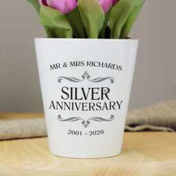 Personalised Silver Wedding Anniversary Plant Pot - With Any Names & Date 25Th Gifts - thumbnail 2