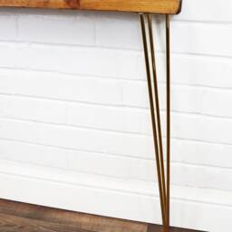 Rustic Console Table Slimline Chunky With Brass Hair Pin Legs - Reclaimed Timber Style Solid Wood Furniture - thumbnail 3