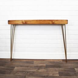 Rustic Console Table Slimline Chunky With Brass Hair Pin Legs - Reclaimed Timber Style Solid Wood Furniture - thumbnail 2