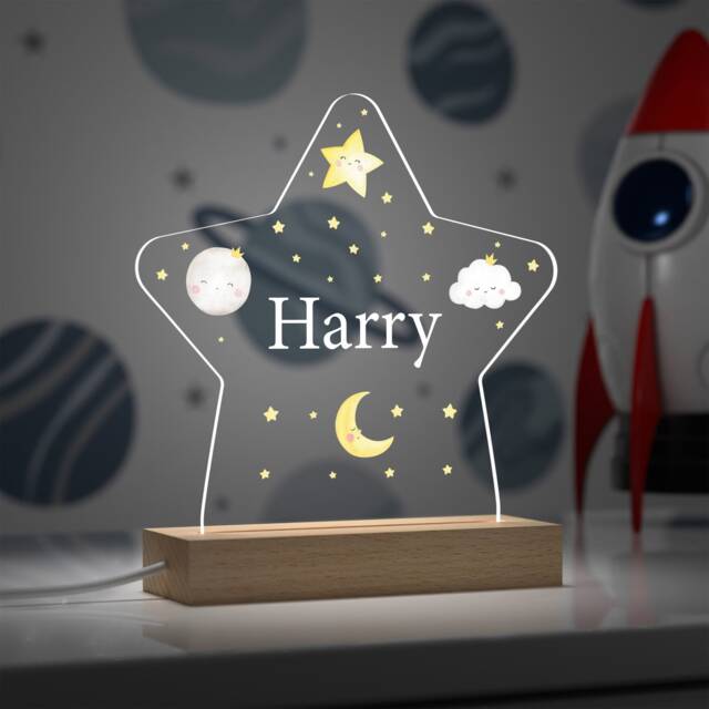 Personalised Moon & Star Night Light, Light With Name, Baby Bedroom Newborn Gift, Nursery Decor, Sleep Lamp - image 1