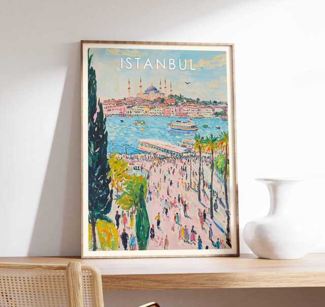 Istanbul Art Print Colorful Turkish Cityscape Travel Poster - image 1