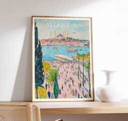 Istanbul Art Print Colorful Turkish Cityscape Travel Poster - thumbnail 1