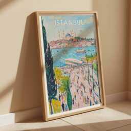 Istanbul Art Print Colorful Turkish Cityscape Travel Poster - thumbnail 2