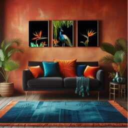 Set Of 3 Birds-Of-Paradise & Peacock Wall Art Prints - Tropical Botanical Maximalist Style Statement Pieces - thumbnail 2