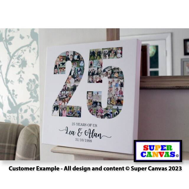 Silver 25Th Wedding Anniversary 25 Years Photo Picture Collage Party Display Board Framed Canvas Print Personalised Mum Dad Grandparent Gift - image 1