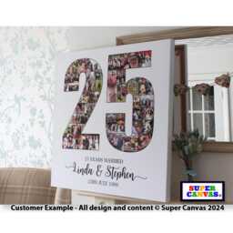 Silver 25Th Wedding Anniversary 25 Years Photo Picture Collage Party Display Board Framed Canvas Print Personalised Mum Dad Grandparent Gift - thumbnail 3