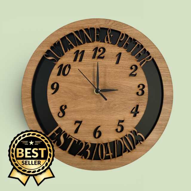 Personalized Wooden Round Clock With Silent Sweep, Custom Names, Dates, Colors, Fonts, & Logos - image 1